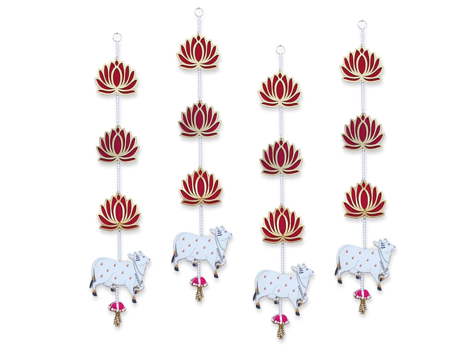 Lotus with Pichwai Cow Wall & Door Hanging for Home and Mandir Décor | Decorative Pooja Room & Temple Decoration | Diwali & Festival Hanging Décor Item
