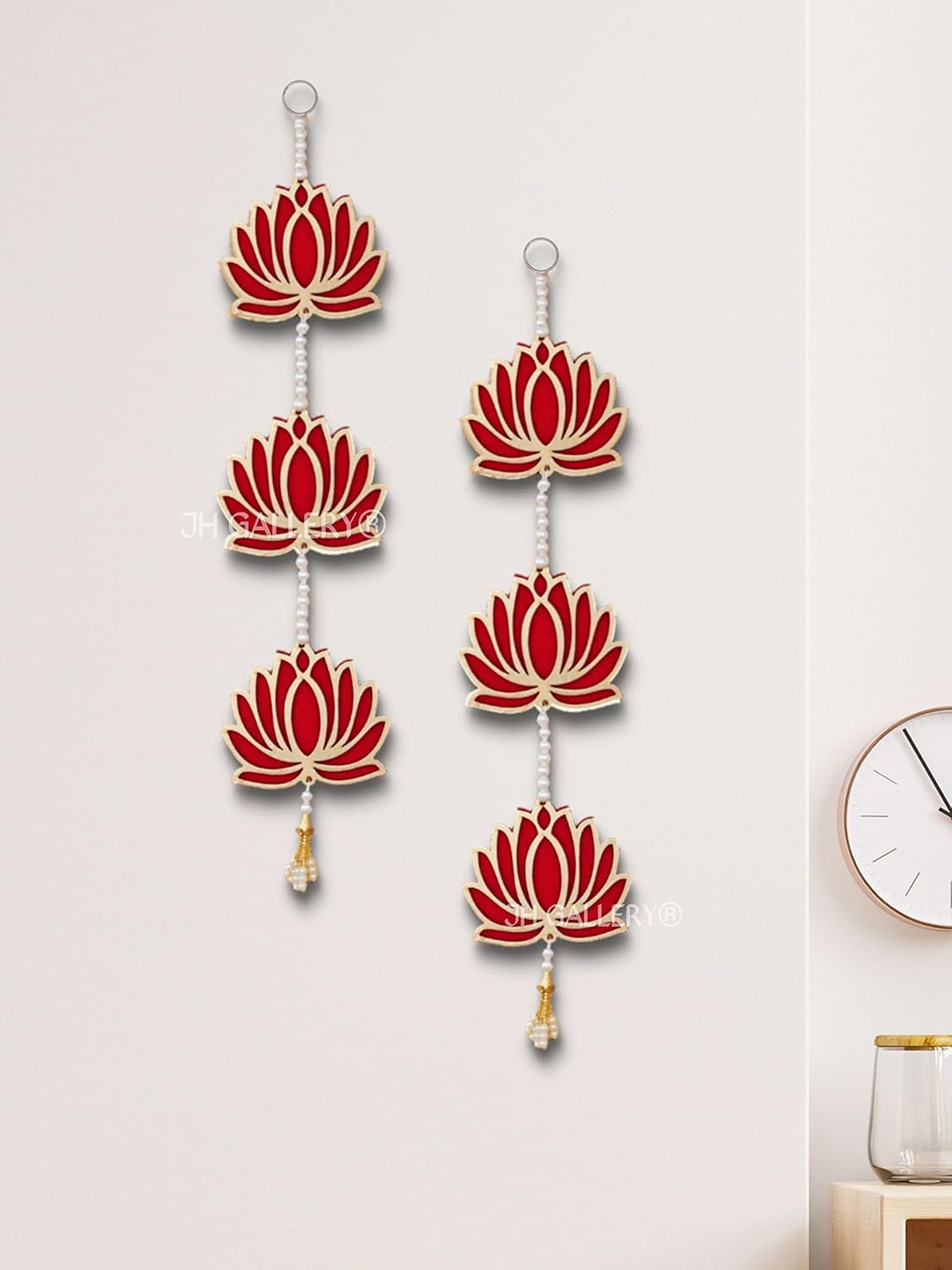 Lotus Floral Wall Hanging for Home & Temple Décor | Decorative Hanging Showpiece for Living Room, Mandir & Pooja Room | Festive Wall Decoration | 20 Inch Height