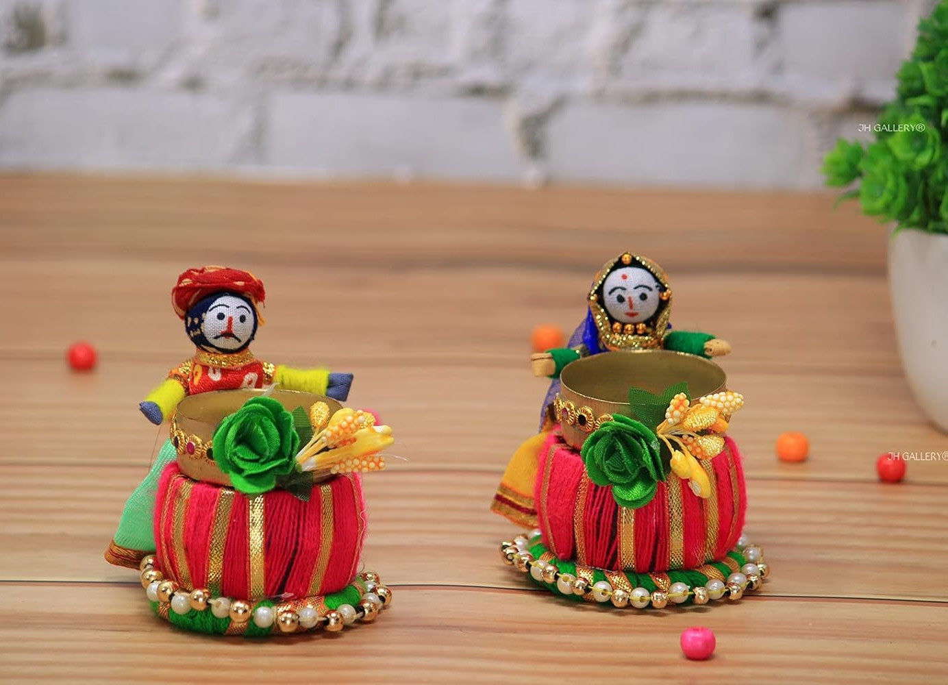 Recycled Material Rajasthani dholak Dolls Tealight Candle Holder Set of 10 | Multicolor Handmade Ethnic Home Décor & Festive Gift