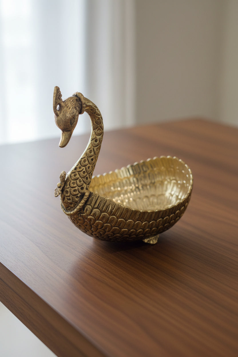 Brass Peacock Bowl Set – Elegant Fruit & Home Décor Ensemble, 8"