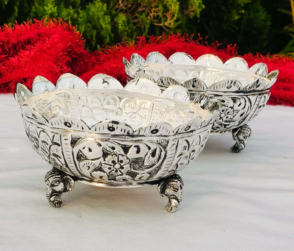 Antique German silver elephant urli bowl set of 2 for sweets/ snacks/ gift item
