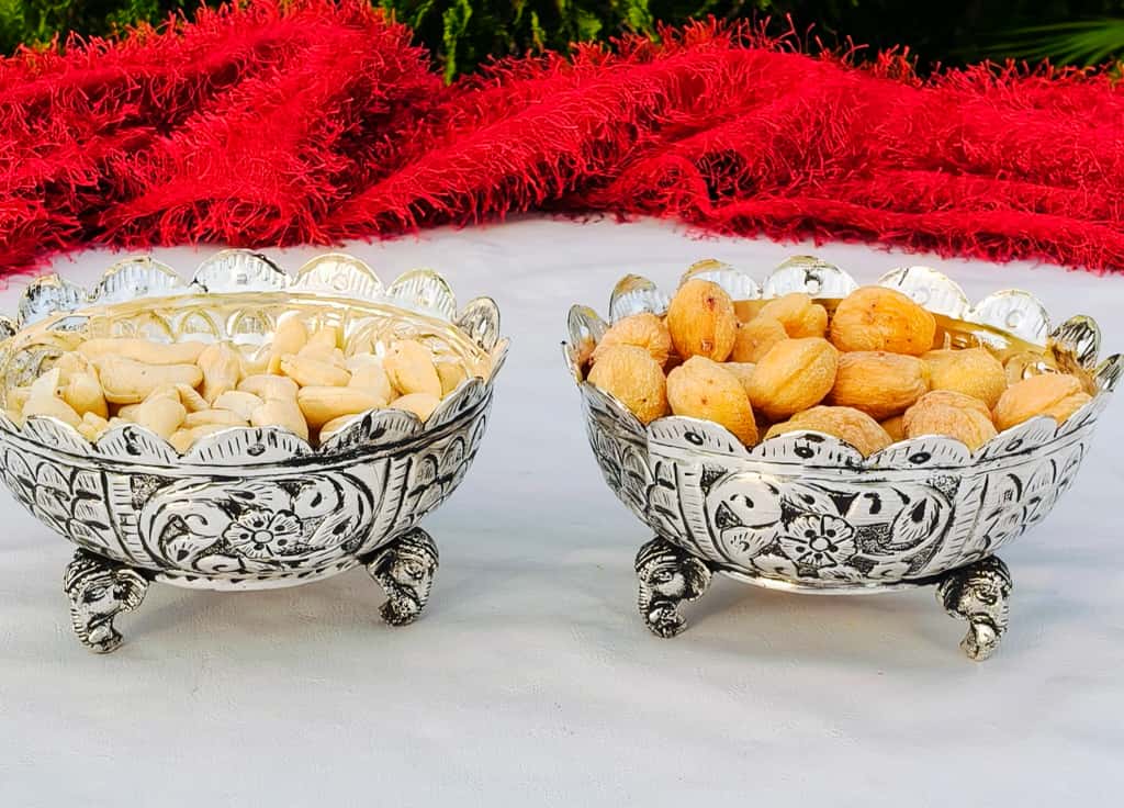 Antique German silver elephant urli bowl set of 2 for sweets/ snacks/ gift item