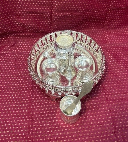 german silver small pooja thali set of 6 pieces for diwali/ housewarming