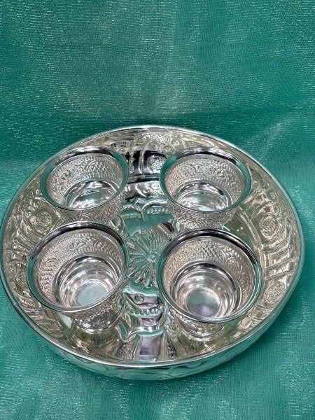 german silver tray with 4 bowls for diwali décor / snacks/ gift item
