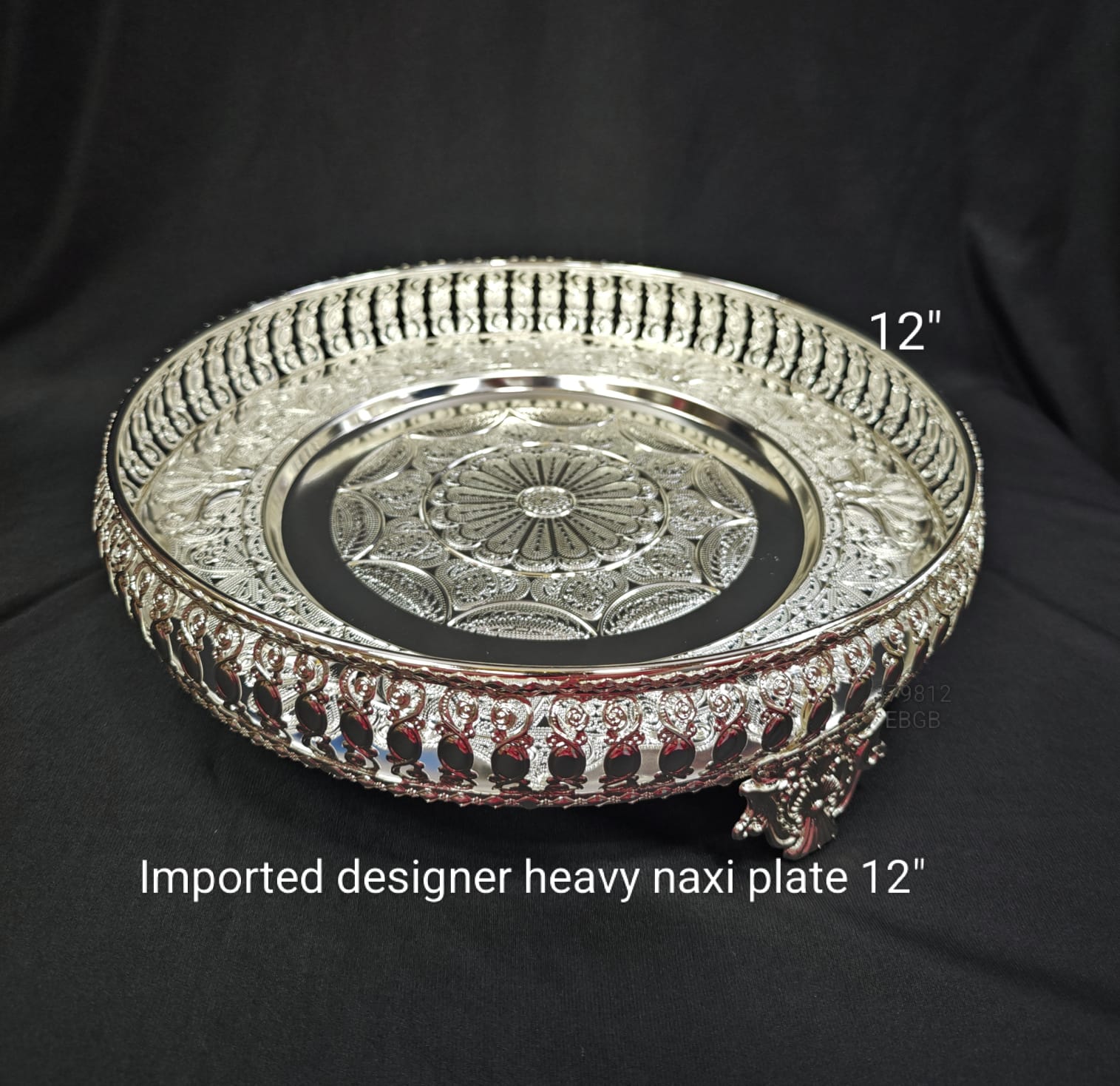 german silver set of 2 designer tray for diwali décor / gift item / serving snacks