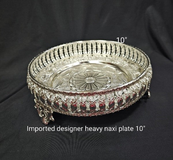 german silver set of 2 designer tray for diwali décor / gift item / serving snacks