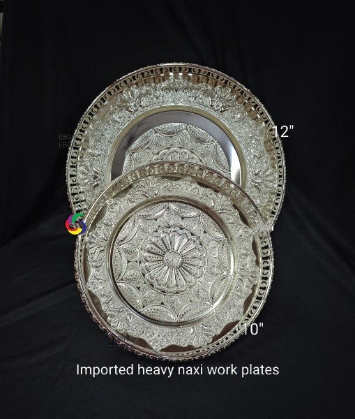 german silver set of 2 designer tray for diwali décor / gift item / serving snacks