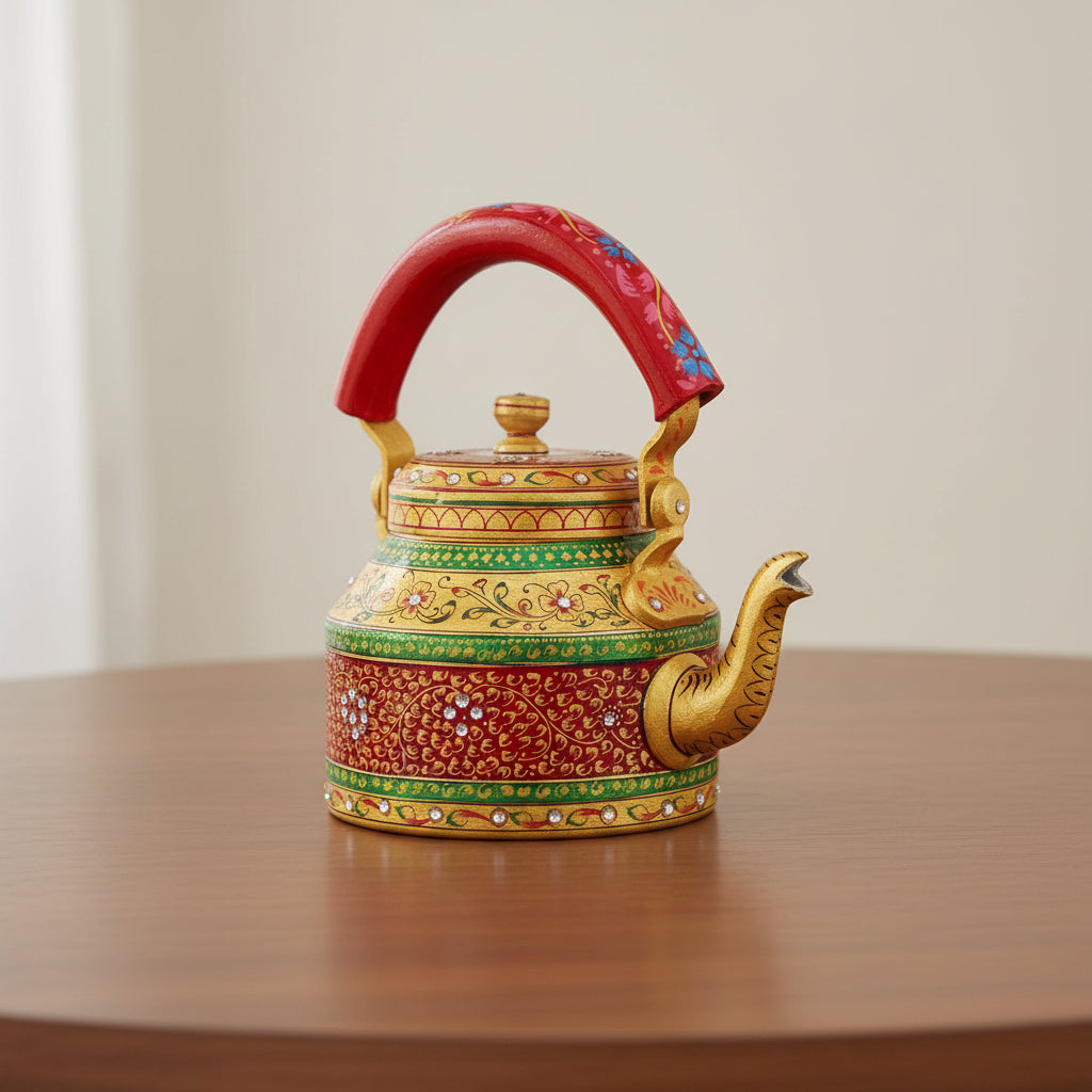 Colorful Handmade Kettle Décor | Bright Home Accent | Unique Kitchen Decoration, golden