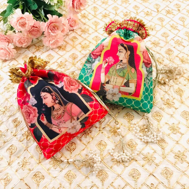 customize beautiful potli bags combo set of 10 pieces, size : 9" x 7"