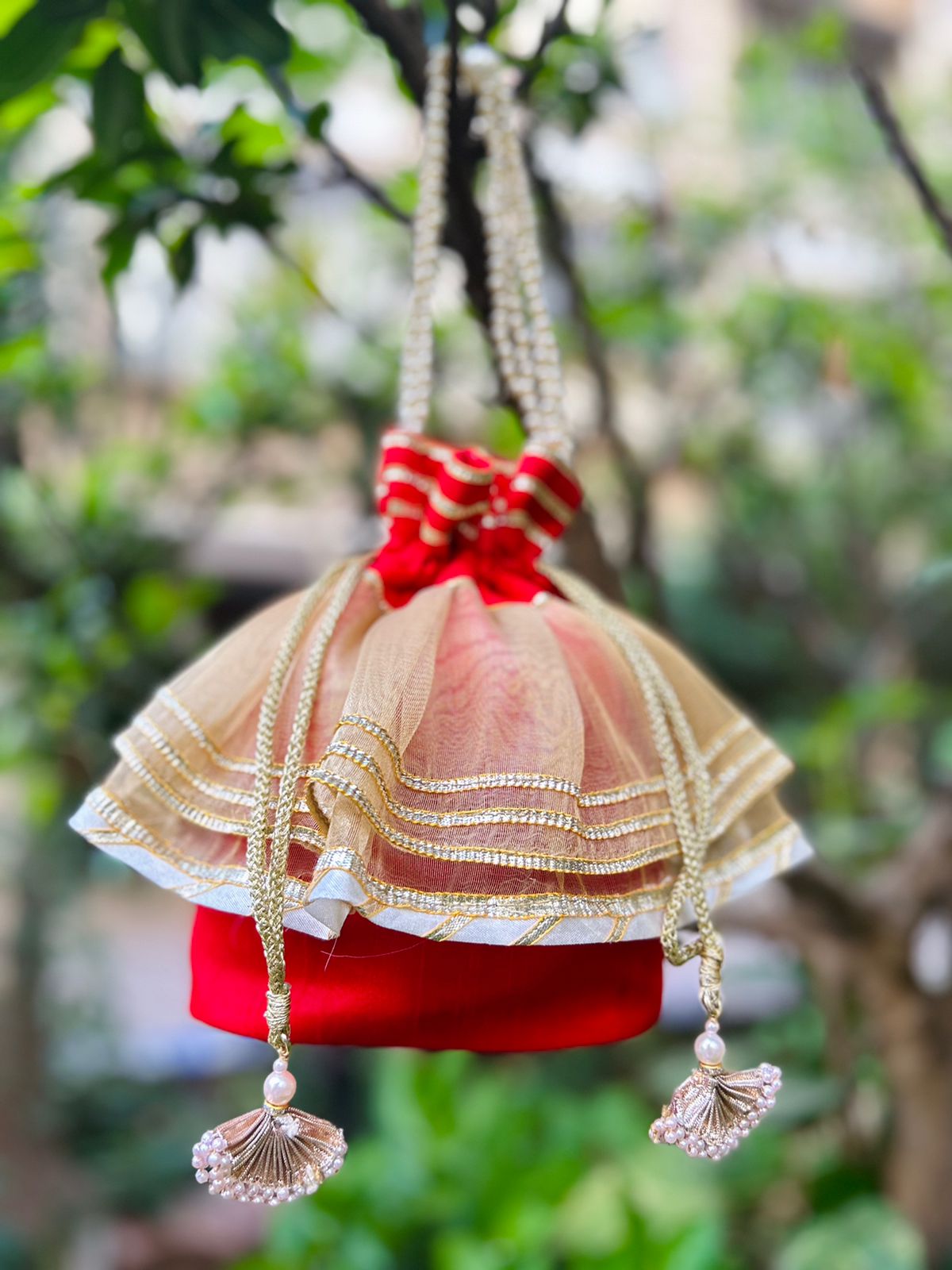 give away gota frill potli bags set of 10 pieces for wedding/festivals/house warming