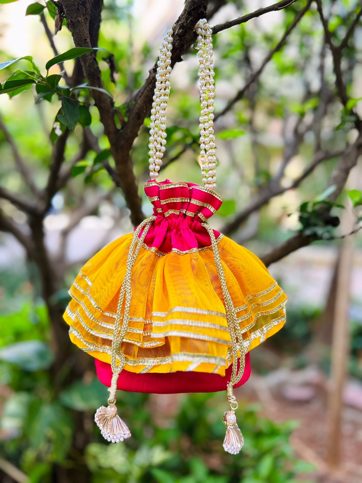 give away gota frill potli bags set of 10 pieces for wedding/festivals/house warming