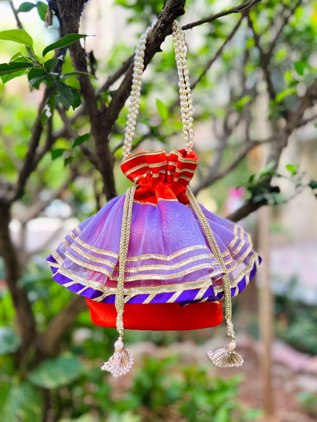 give away gota frill potli bags set of 10 pieces for wedding/festivals/house warming