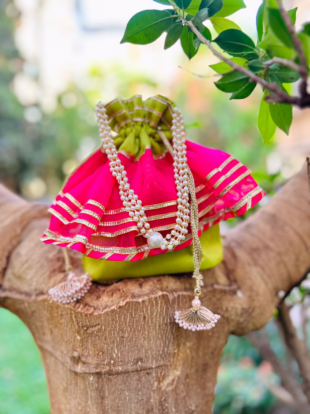 give away gota frill potli bags set of 10 pieces for wedding/festivals/house warming