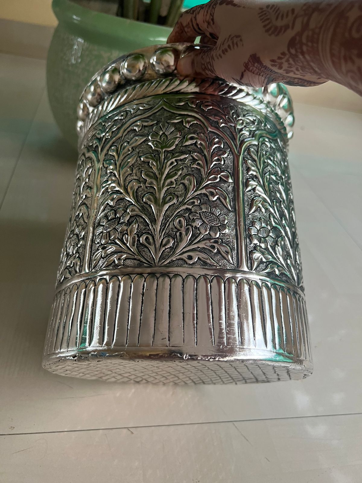 German silver Kuber Kuncham big size/cylindrical Container