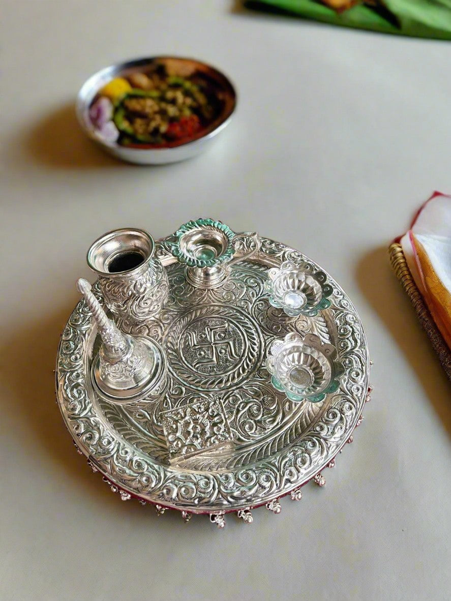 German Silver ghunghroo Pooja thali Set in Gift Box.