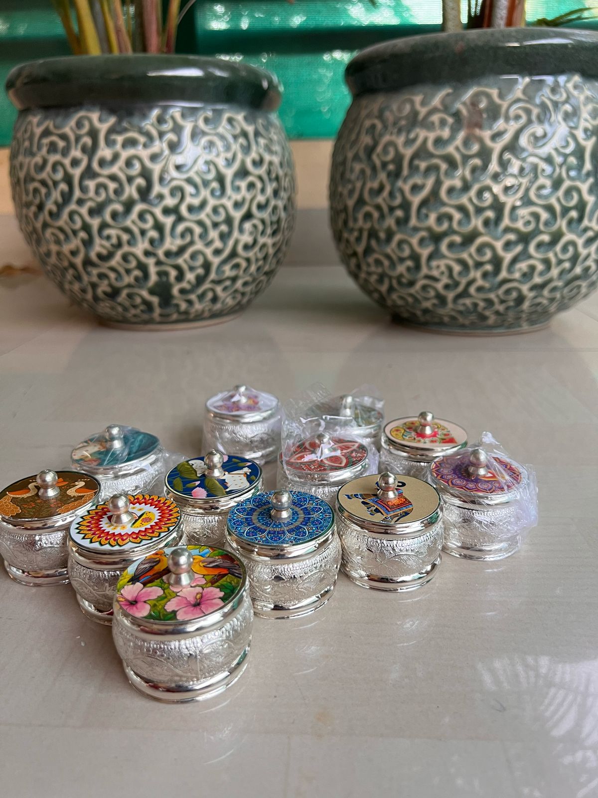 German silver set of 10 multi design dibbis/boxes for jewelry/small knick-knacks/gift item