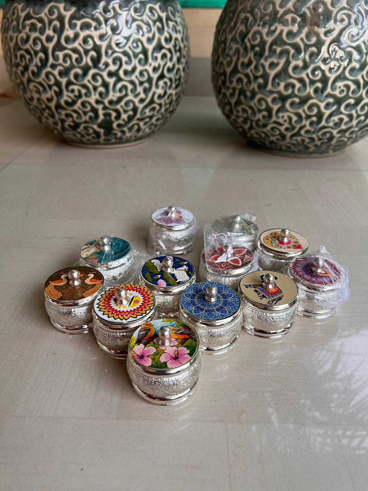 German silver set of 10 multi design dibbis/boxes for jewelry/small knick-knacks/gift item