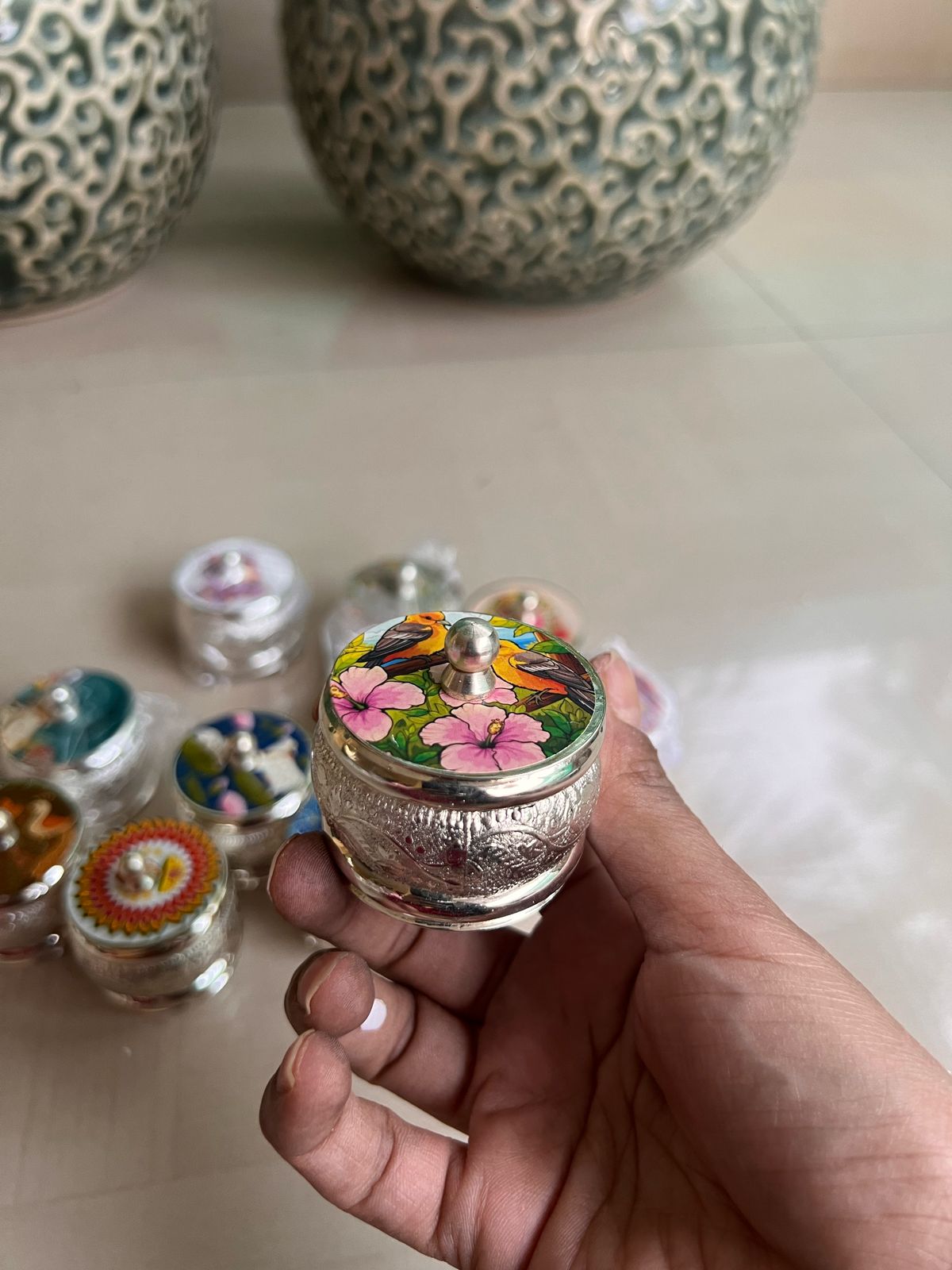 German silver set of 10 multi design dibbis/boxes for jewelry/small knick-knacks/gift item