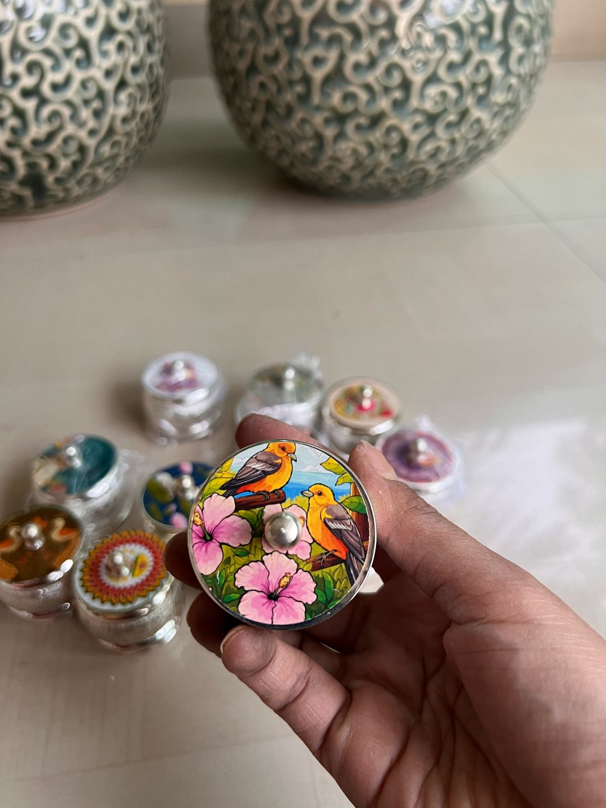 German silver set of 10 multi design dibbis/boxes for jewelry/small knick-knacks/gift item