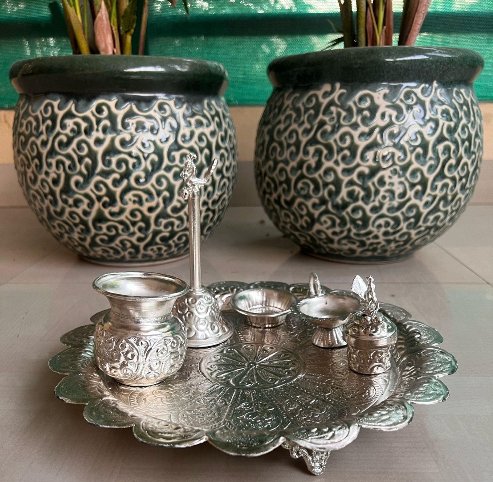German Silver Pooja thali Set