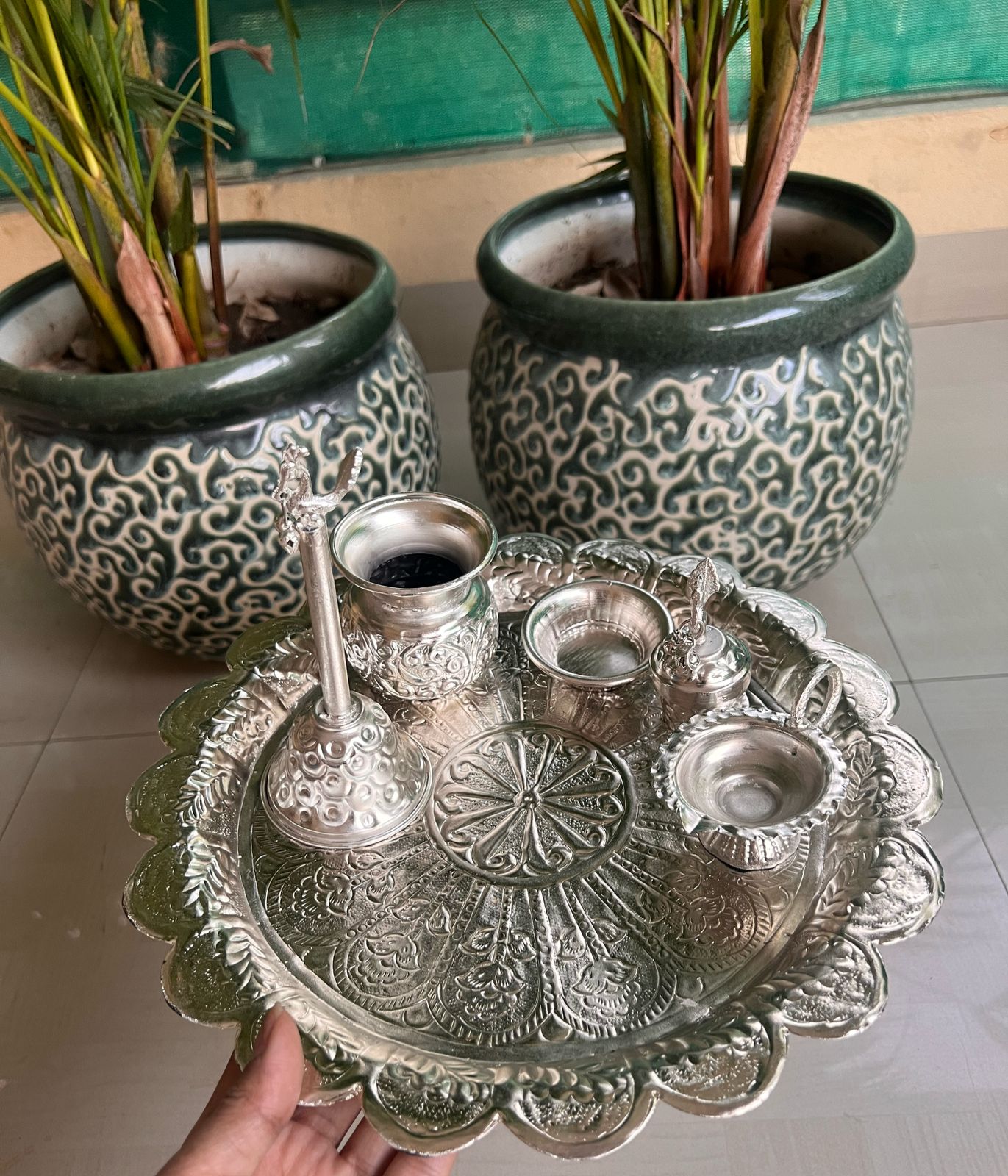 German Silver Pooja thali Set