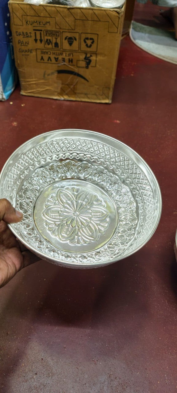 German Silver Bowl 8 Inch – Elegant Fruit & Pooja Serveware with Elephant Leg Design, Perfect Gift Item