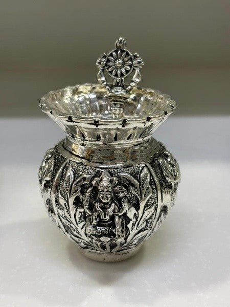 Pure Silver Plated Pooja Thali Set with Antique Finish – Lakshmi Design Urli for Housewarming & Festive Décor