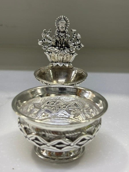 Pure Silver Plated Pooja Thali Set with Antique Finish – Lakshmi Design Urli for Housewarming & Festive Décor