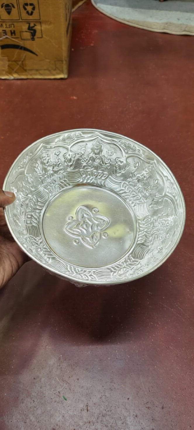 German Silver ashtha lakshmi Bowl 8 Inch – Elegant Fruit & Pooja Serveware with Elephant Leg Design, Perfect Gift Item
