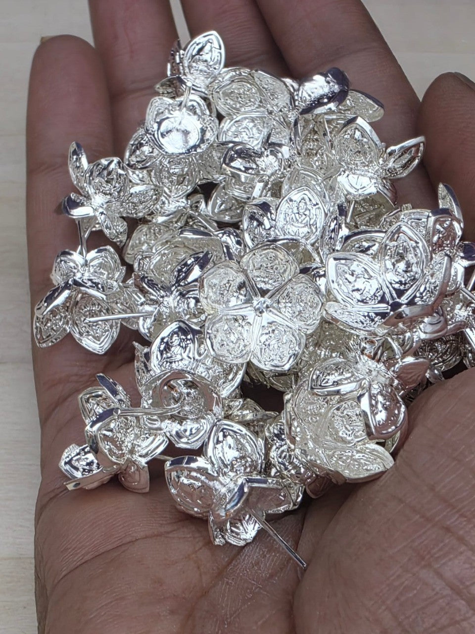 German Silver Lakshmi Engraved Flowers – 108 Piece Ensemble for Housewarming, Pooja & Festive Décor, silver