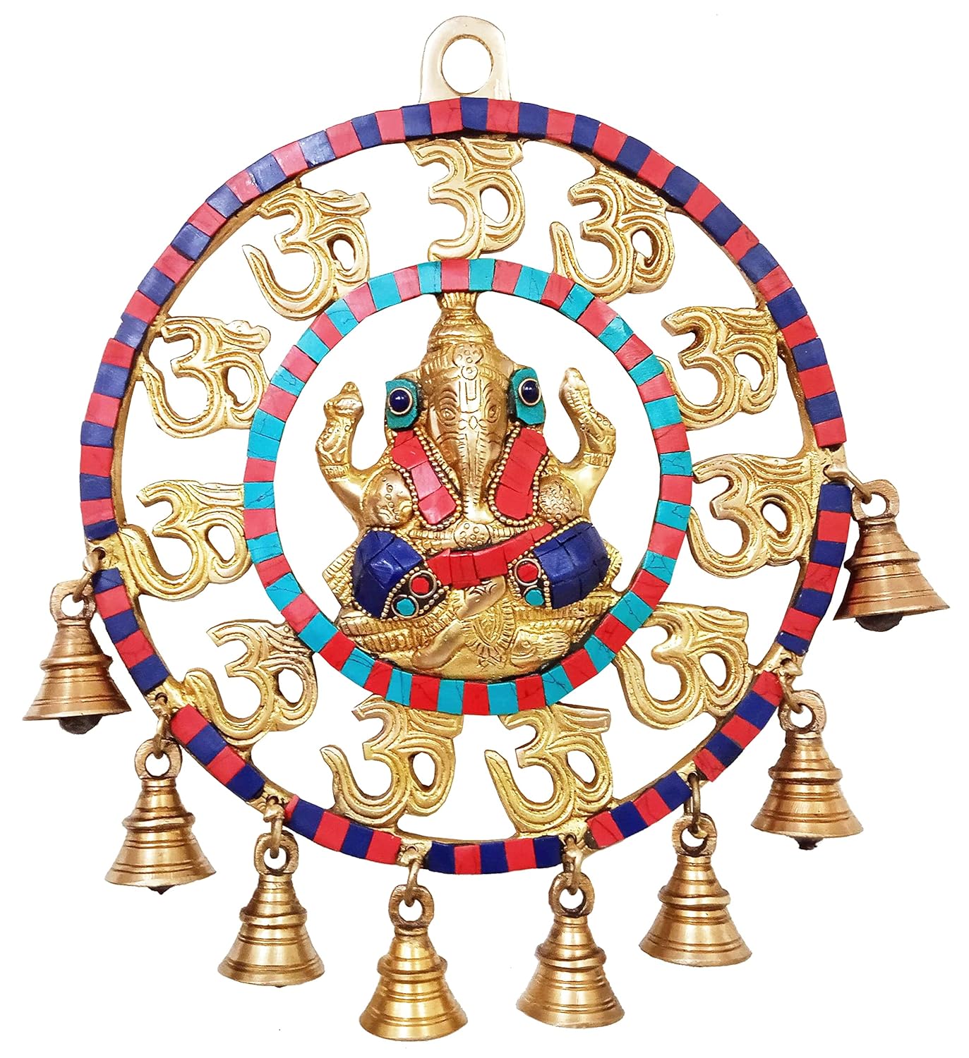brass with stone work Ganesh om bells wall hanging for home decor/temple/gift item