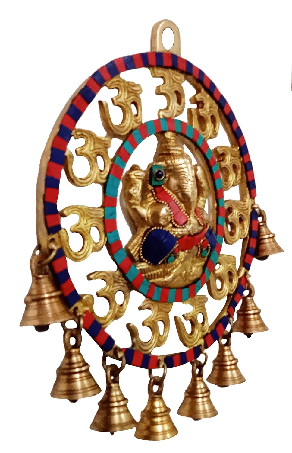 brass with stone work Ganesh om bells wall hanging for home decor/temple/gift item