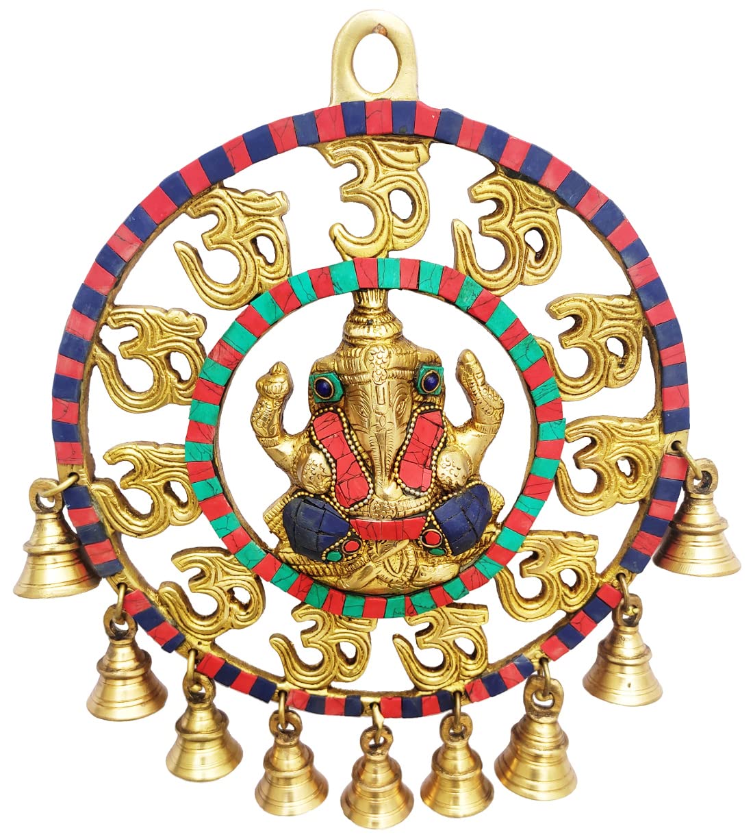 brass with stone work Ganesh om bells wall hanging for home decor/temple/gift item