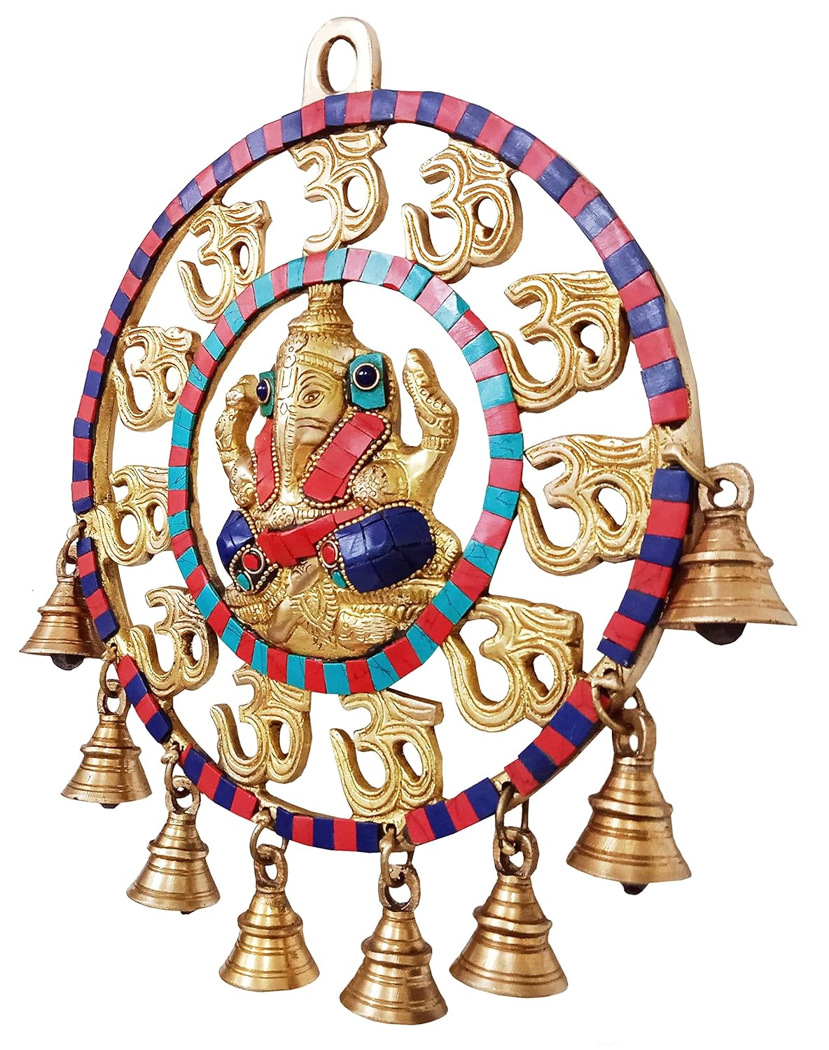 brass with stone work Ganesh om bells wall hanging for home decor/temple/gift item