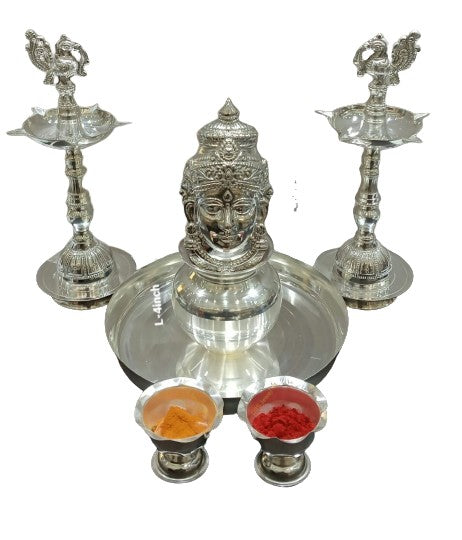 Silver Plated Pooja thali Set with Lakshmi face