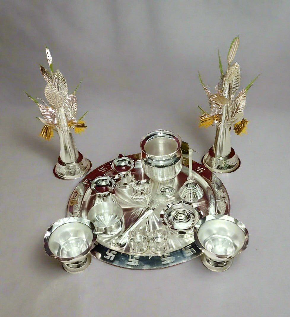 Silver Plated Pooja thali Set with Banana Tree