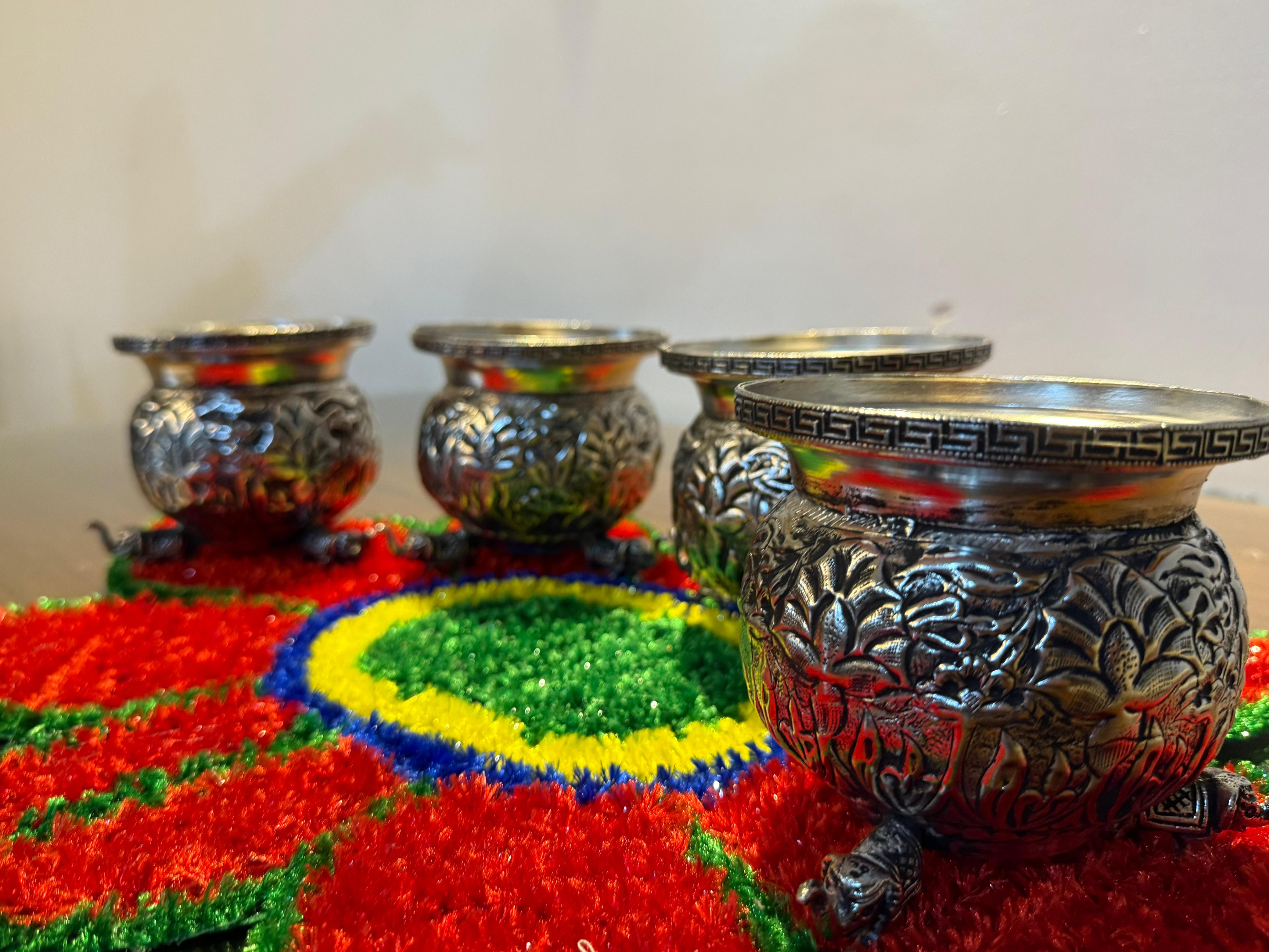 german silver fully carved big size elephant legs bowl set