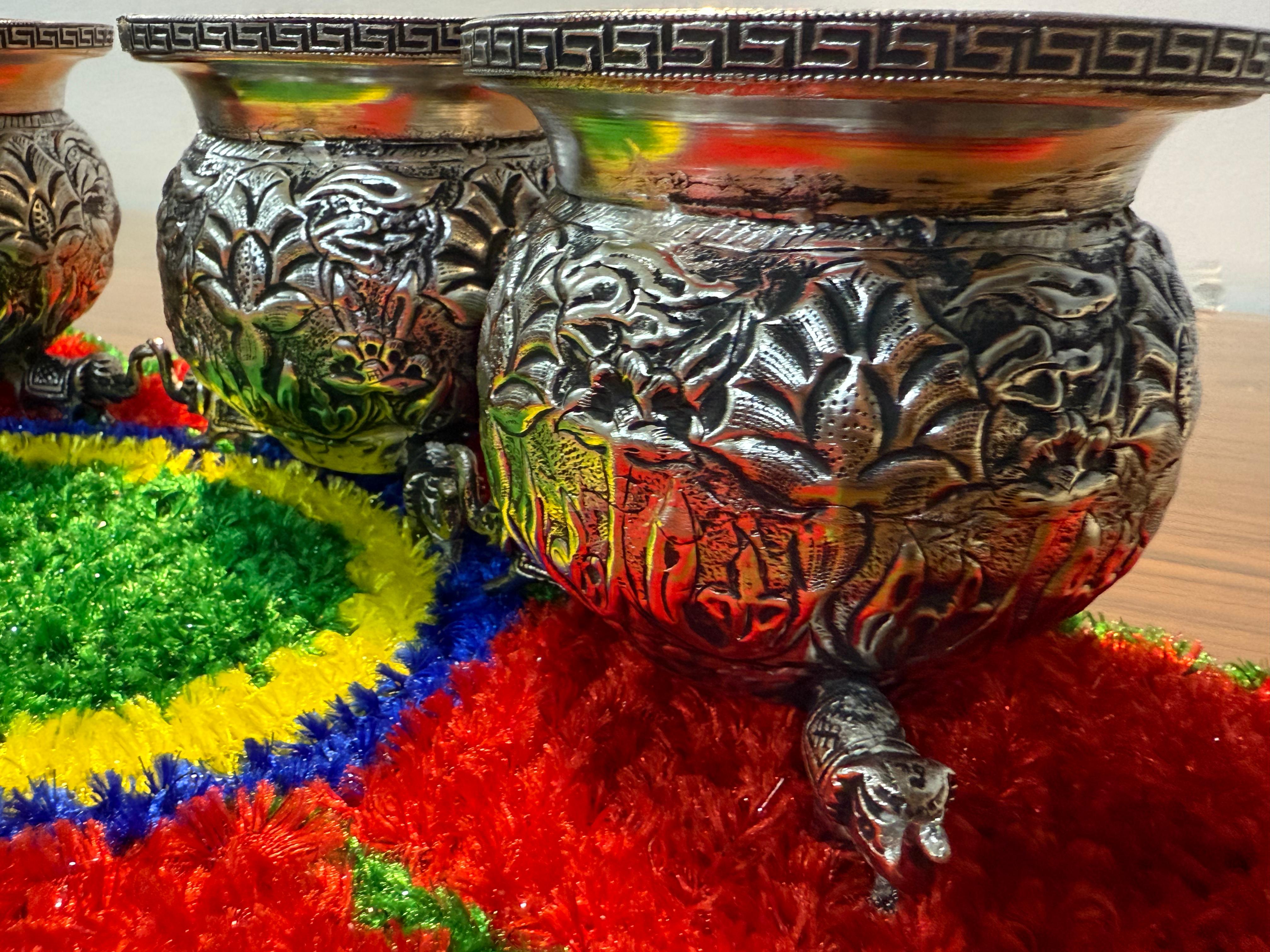 german silver fully carved big size elephant legs bowl set