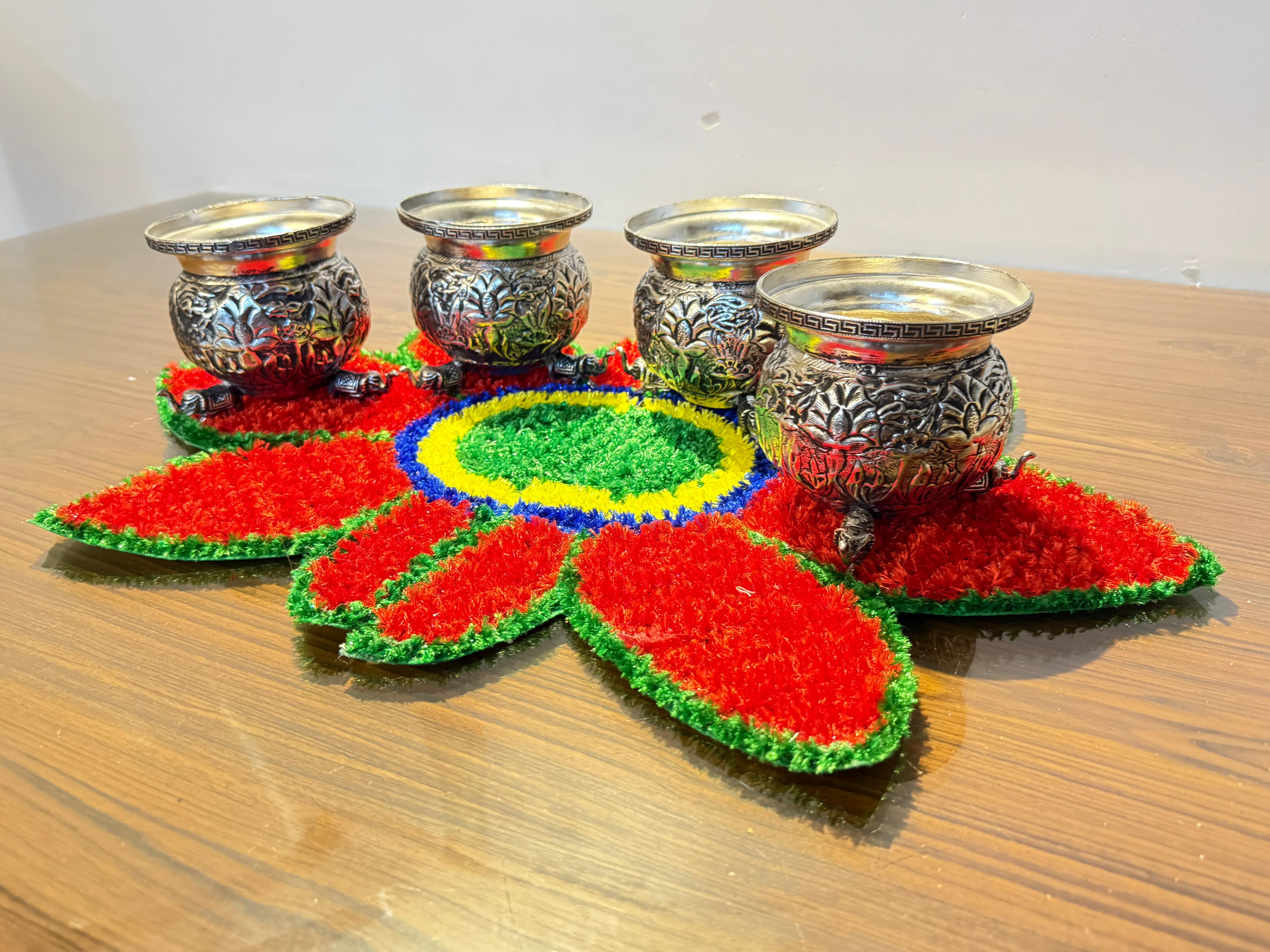 german silver fully carved big size elephant legs bowl set