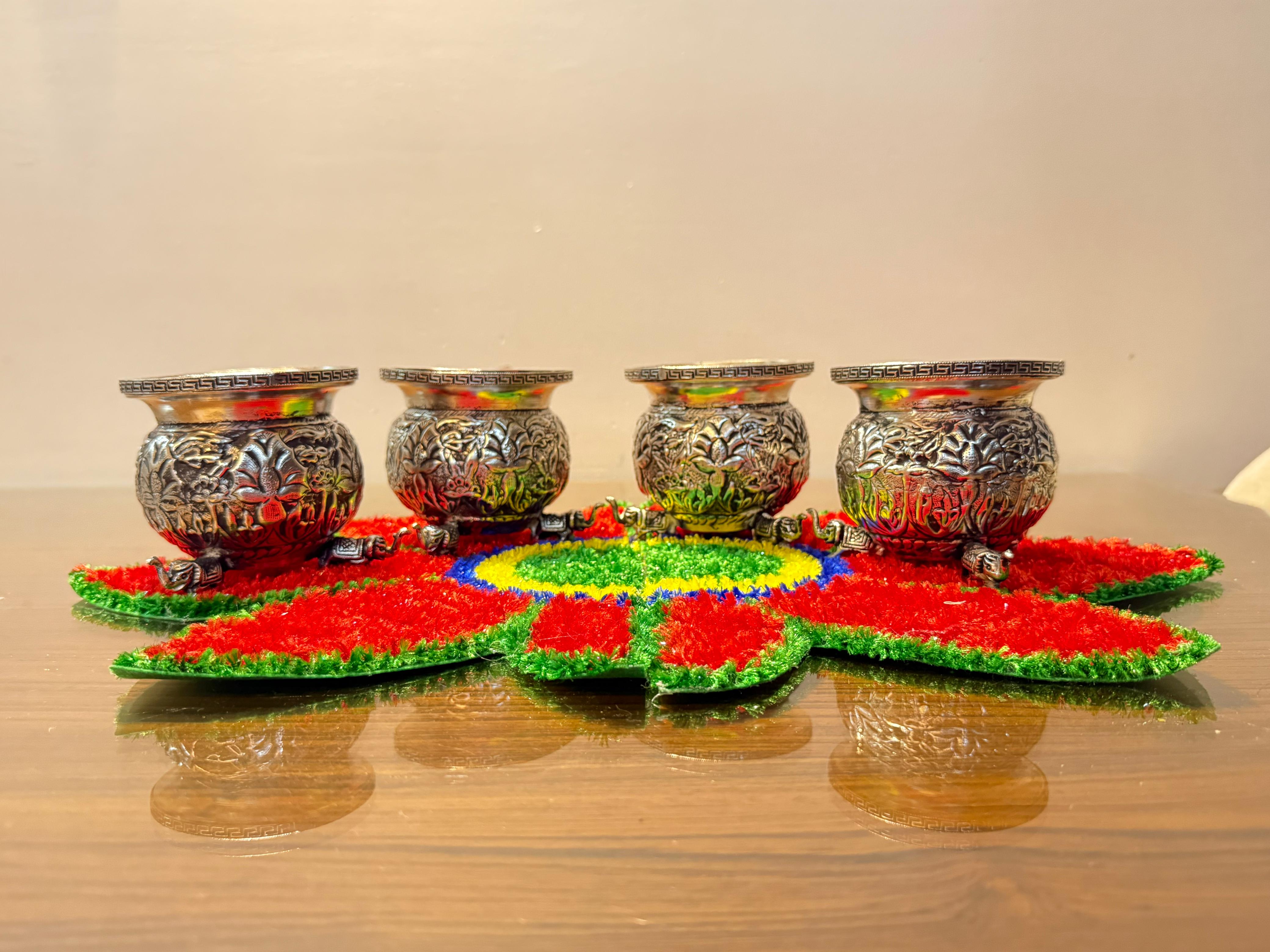 german silver fully carved big size elephant legs bowl set