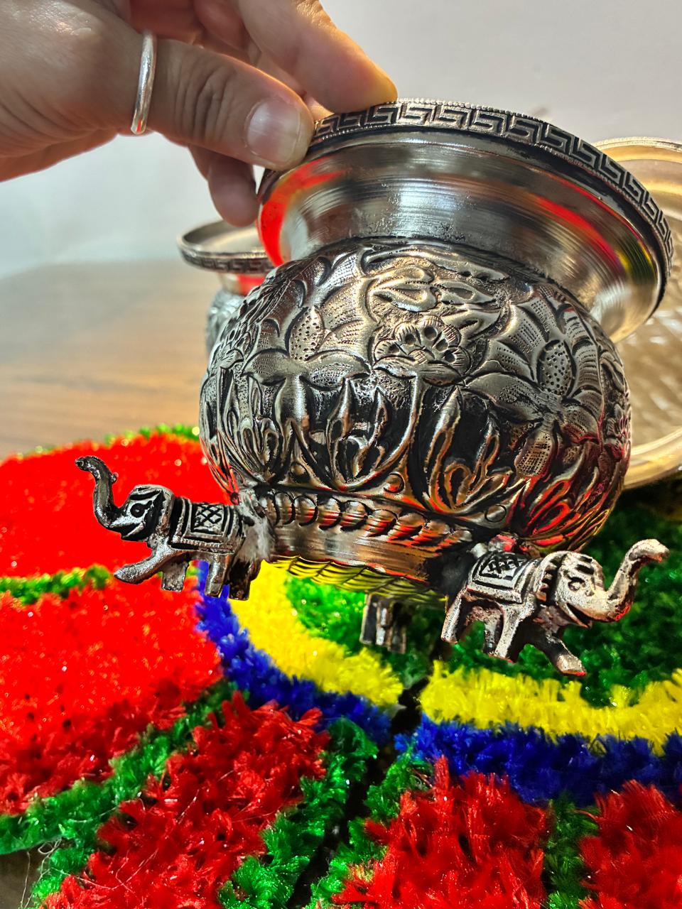 german silver fully carved big size elephant legs bowl set