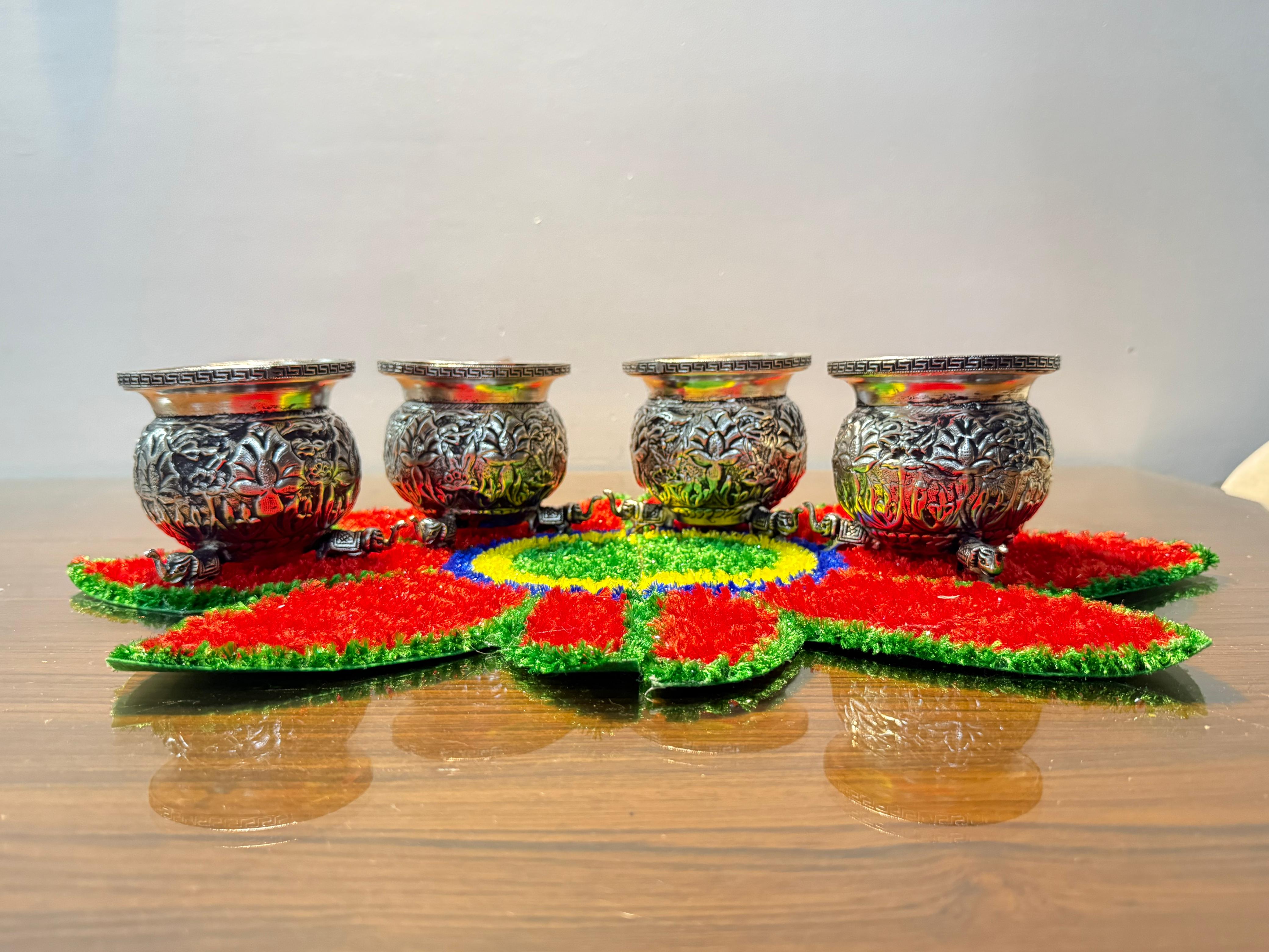 german silver fully carved big size elephant legs bowl set