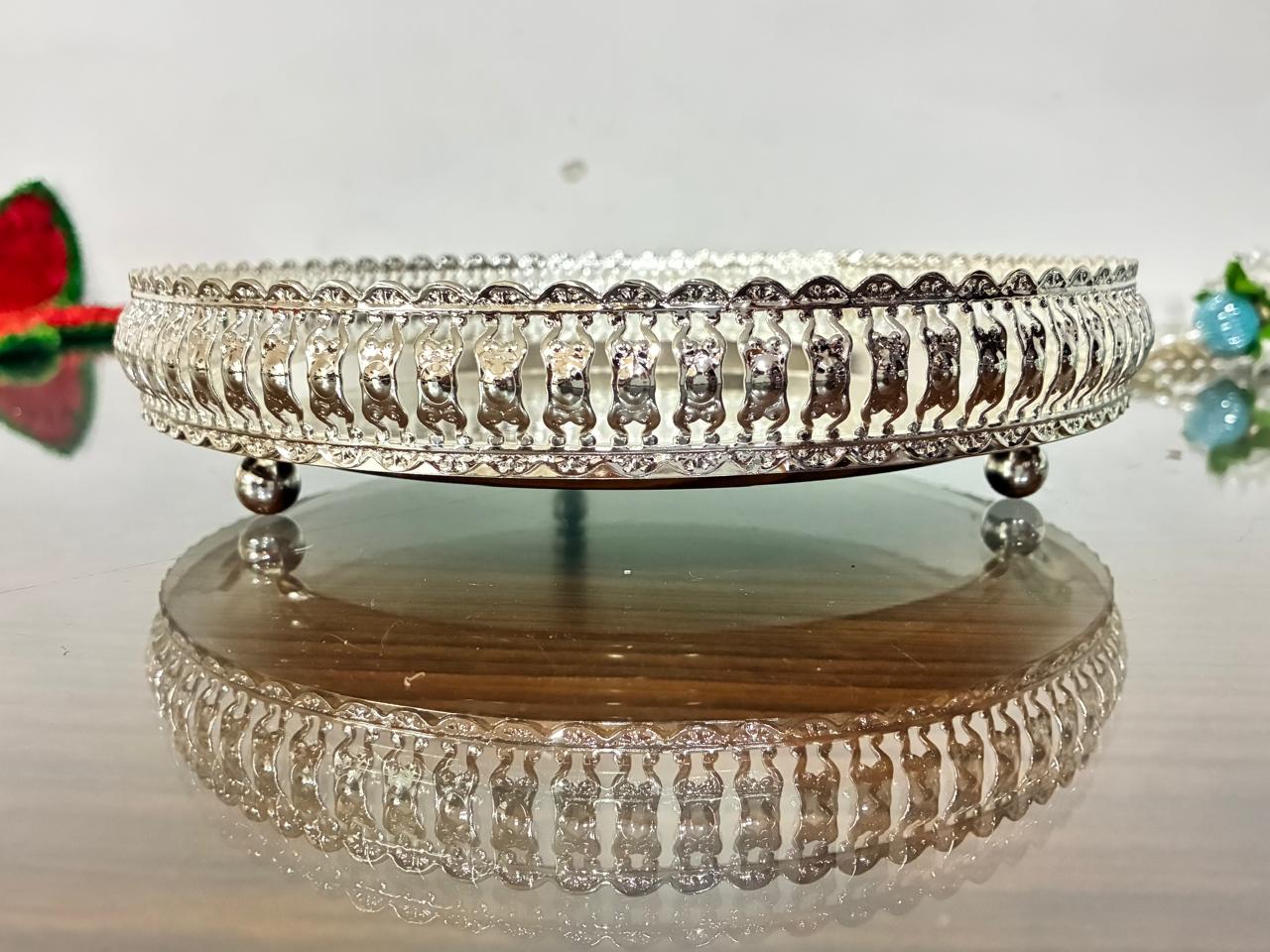 german silver tray with 5 bowls for diwali pooja/ snacks / gift item