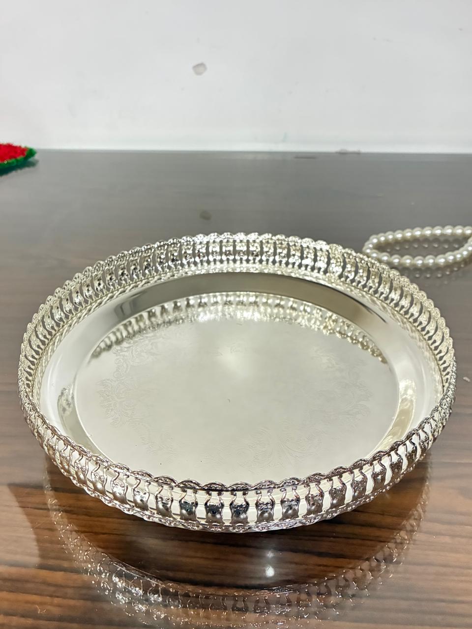 german silver tray with 5 bowls for diwali pooja/ snacks / gift item