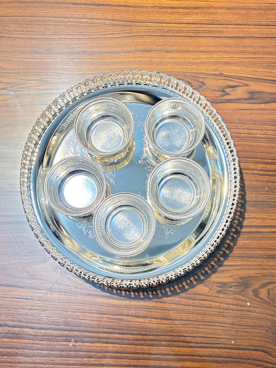 german silver tray with 5 bowls for diwali pooja/ snacks / gift item