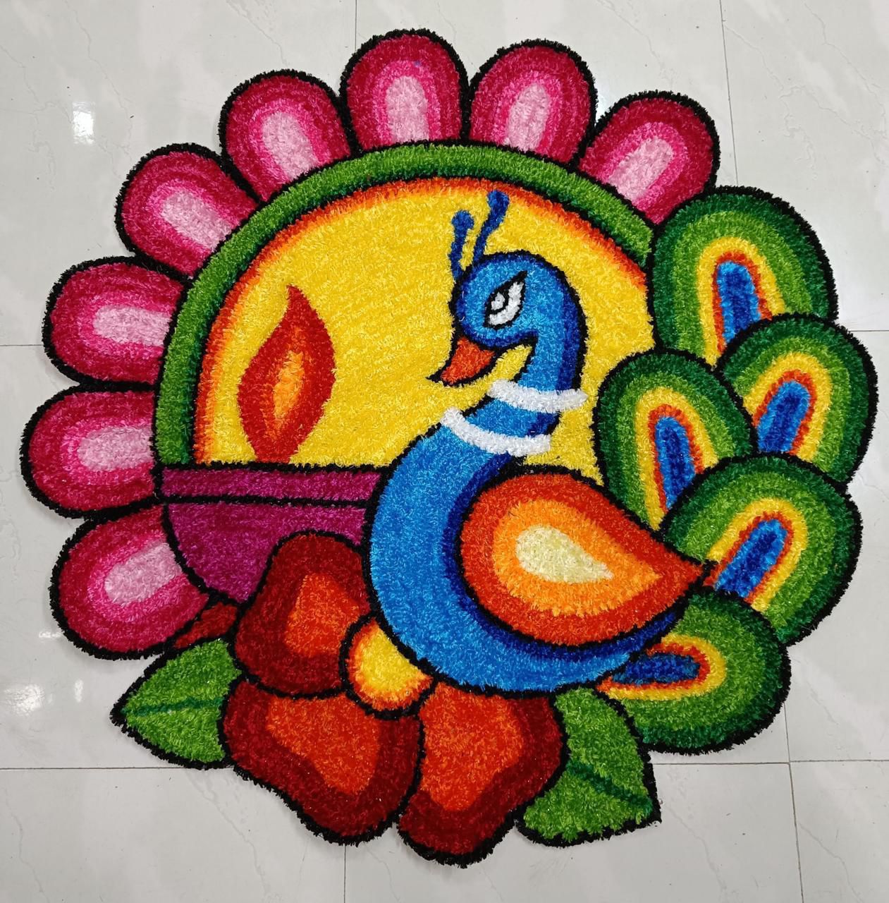 peacock with diya rangoli mats for home décor/ diwali/ gift item