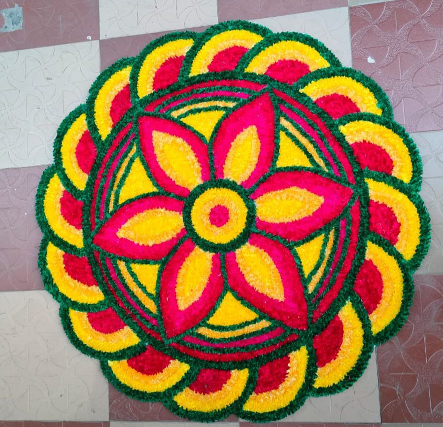 red yellow round rangoli mats for home décor/ diwali/ gift item