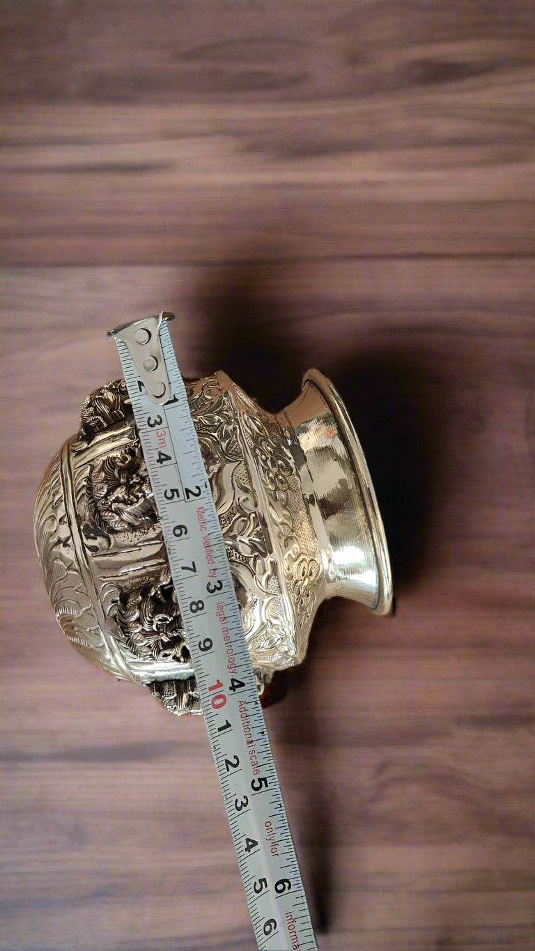 brass antique finish asthalakshmi kalash 4" for diwali pooja