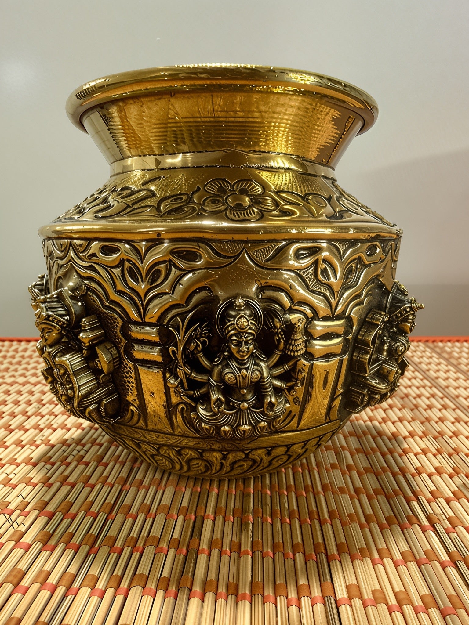 brass antique finish asthalakshmi kalash 4" for diwali pooja