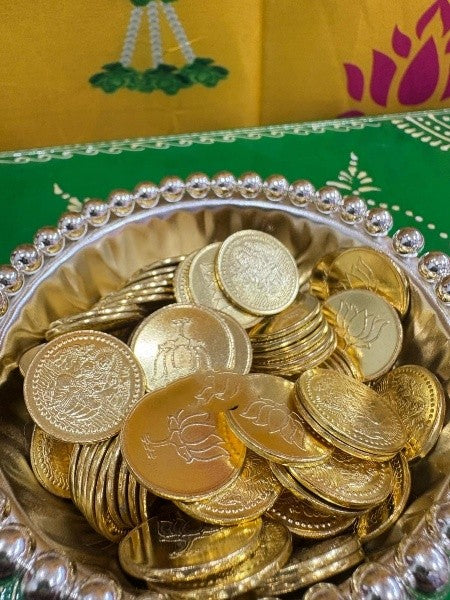 german silver lakshmi coins with bowl for diwali/ housewarming/ gift item